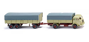 Wiking 041702 - H0 - Henschel Pritschenhängerzug - grünbeige